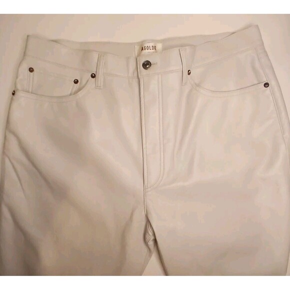 AGOLDE Sz 34 90's Pinch Waist SOFT Recycled Leather Lt Grey Straight Leg  - $348 - Picture 6 of 16
